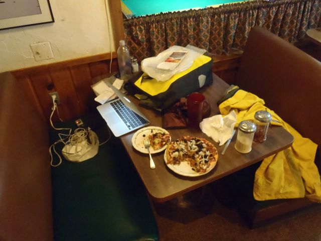 Lunch, charging, drying, Millsite Inn, Hwy 7