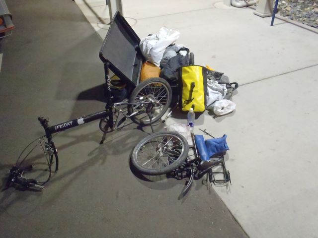 Disassembling bicycle, Amtrak station, Denver